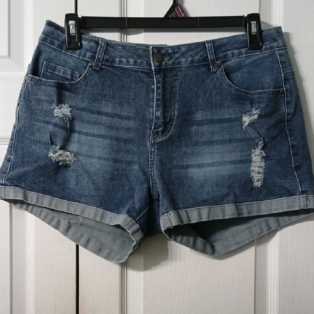 Shein Denim Blue Women's Distressed Shorts Sz L  NWOT
